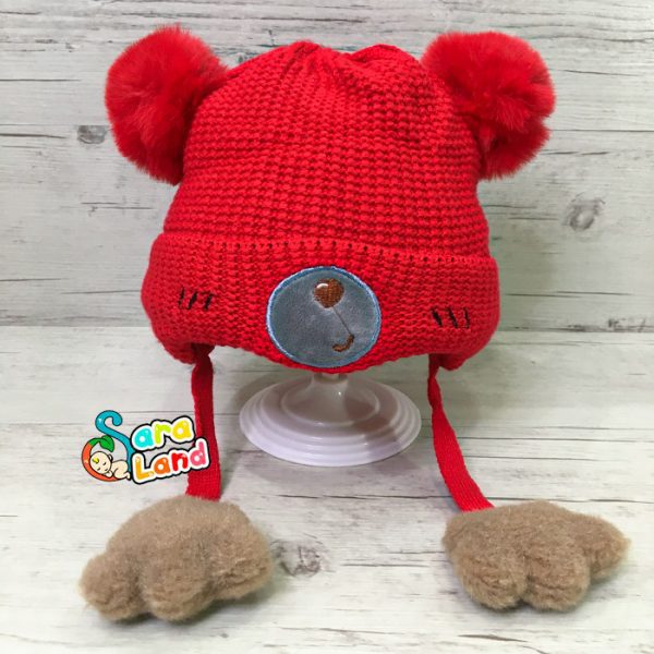 کلاه بافت نوزاد داخل خز طرح خرس
