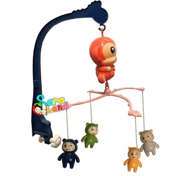آویز تخت موزیکال باطری خور با عروسک لاکی طرح میمون