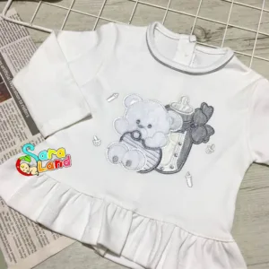 بلوز و شلوار نوزاد کلاه دار طرح خرس و شیشه شیر