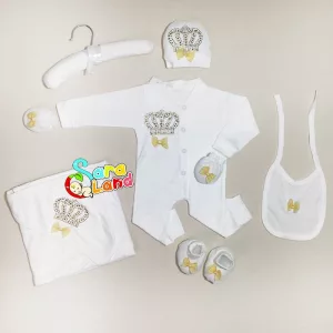 ست لباس بیمارستان نوزادی 7 تکه ببک Bebek طرح تاج طلایی